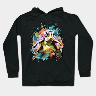 Sea Turtle Surrounded by Splashes of Watercolor Hoodie